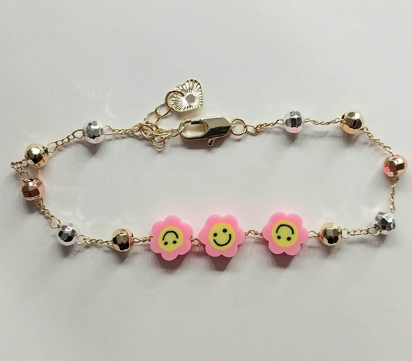 pink sunflower bracelet 3 tone