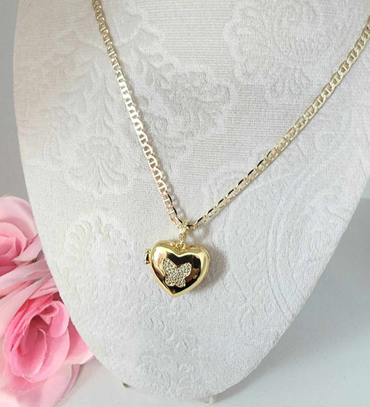 Butterfly heart locket with chain